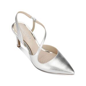 KENNETH COLE NEW YORK Womens Silver Riley 85 Stiletto Leather Slingback 6.5 M